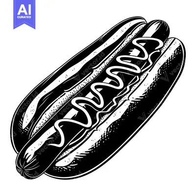 Premium design asset: Black and White Illustration of a Hot Dog with Mustard