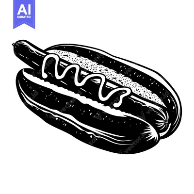 Premium design asset: A Black and White Illustration of a Hot Dog with Mustard