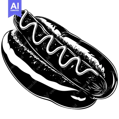 Popular premium asset: Black and White Illustration of a Hot Dog with Mustard