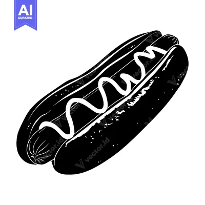 Aset premium populer: A Black and White Silhouette of a Hot Dog with Mustard