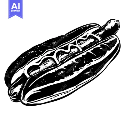 Popular premium asset: Black and White Illustration of a Hot Dog with Mustard