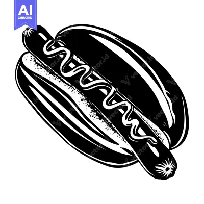 A Black and White Illustration of a Hot Dog with Mustard