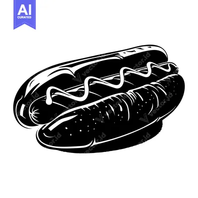 Aset premium populer: Black and White Illustration of a Hot Dog with Mustard