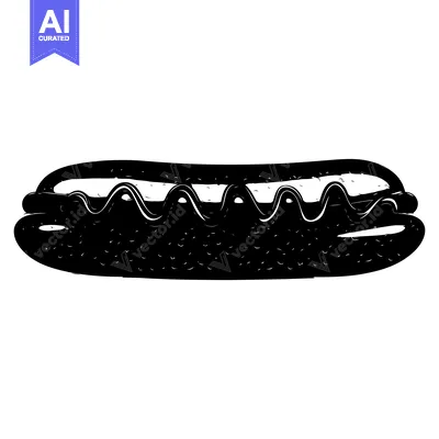 Black and White Illustration of a Hot Dog with Mustard