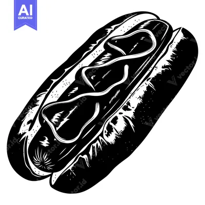 Popular premium asset: Black and White Illustration of a Hot Dog with Mustard