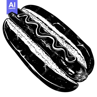 Aset premium populer: Black and White Illustration of a Hot Dog with Mustard