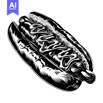 Aset premium populer: Black and White Illustration of a Hot Dog with Mustard