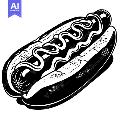 Popular premium asset: Black and White Illustration of a Hot Dog with Mustard