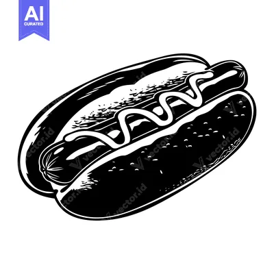 Aset premium populer: Black and White Illustration of a Hot Dog with Mustard