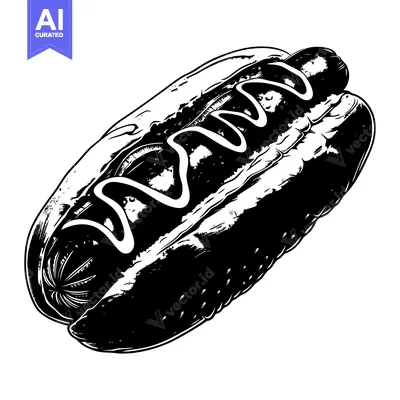 Popular premium asset: Black and White Illustration of a Hot Dog with Mustard