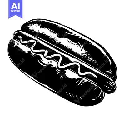 A Black and White Illustration of a Hot Dog with Mustard