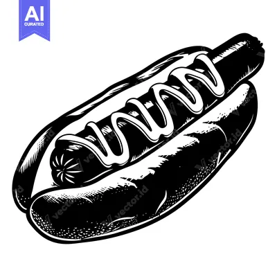 A Black and White Illustration of a Hot Dog with Mustard