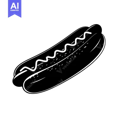 Black and White Silhouette of a Hot Dog with Mustard