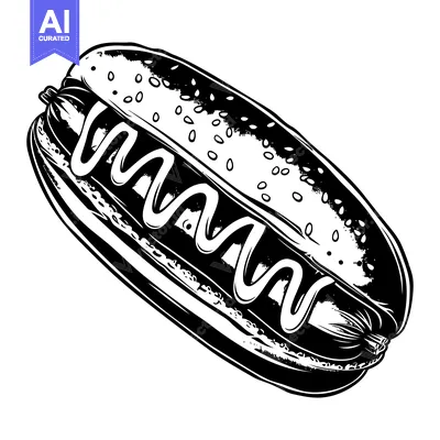 A Black and White Illustration of a Hot Dog with Mustard