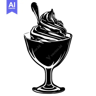 Premium design asset: A Black and White Illustration of Ice Cream in a Glass