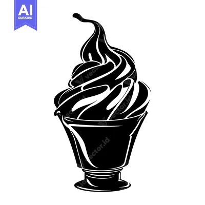Premium design asset: Black and White Silhouette of a Soft Serve Ice Cream Cone