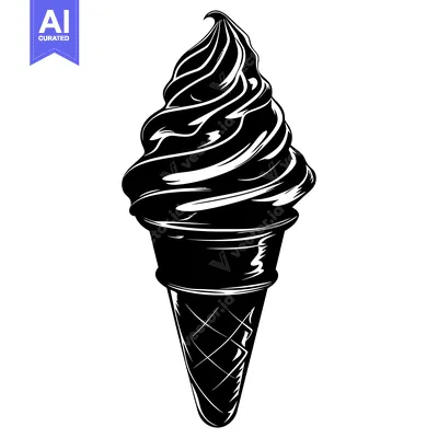 Aset premium populer: Black and white illustration of a single scoop ice cream cone