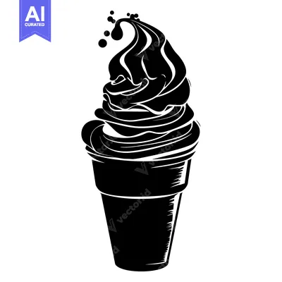 A Black and White Illustration of an Ice Cream Cone
