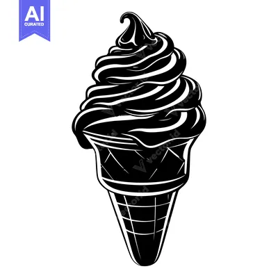 Aset premium populer: A Black and White Illustration of an Ice Cream Cone