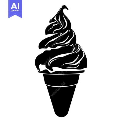 Aset premium populer: Black and White Silhouette of a Single-Scooped Ice Cream Cone