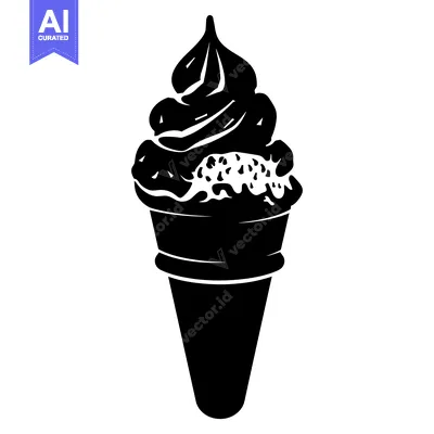 Aset desain premium: Black and White Silhouette of an Ice Cream Cone