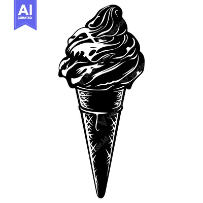 Black and White Illustration of a Melting Ice Cream Cone