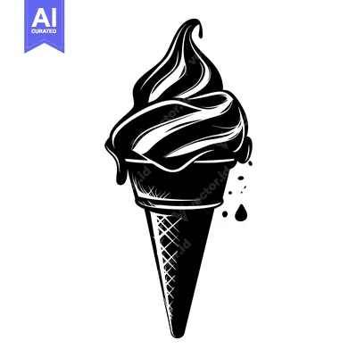Black and White Illustration of a Melting Ice Cream Cone