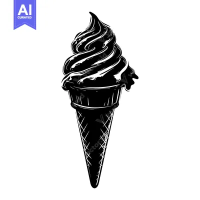 Aset premium populer: Black and White Illustration of a Soft Serve Ice Cream Cone
