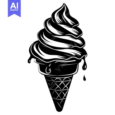 Black and White Illustration of a Melting Ice Cream Cone