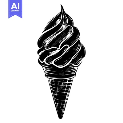 Aset premium populer: Black and White Illustration of a Swirled Ice Cream Cone