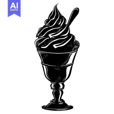 Premium design asset: Black and White Illustration of a Sundae in a Tall Glass