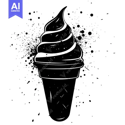 Aset premium populer: Black and White Silhouette of an Ice Cream Cone with Splashes