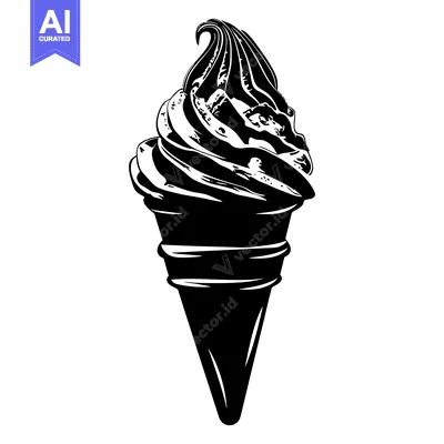 Aset desain premium: Black and White Illustration of a Soft Serve Ice Cream Cone
