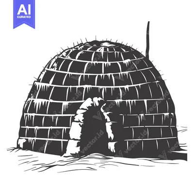 Popular premium asset: A black and white illustration of an igloo with an entrance