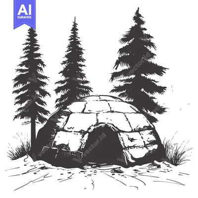 Premium design asset: An Igloo Shelter Nestled Amongst Tall Pine Trees
