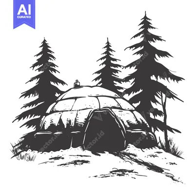 Popular premium asset: A snow igloo with a dark entrance nestled among three pine trees