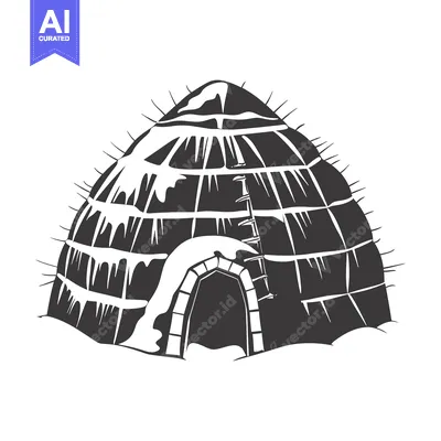 Aset desain premium: Black and White Illustration of an Igloo with an Entrance
