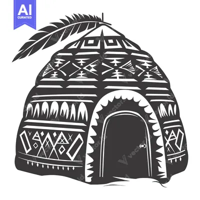 Premium design asset: Ornate Native American Tent with Feather Adornment