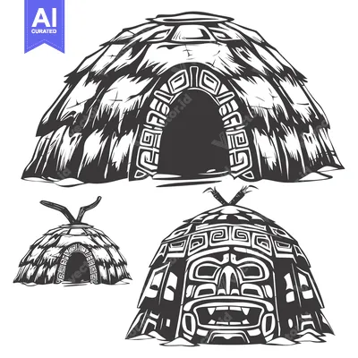 Premium design asset: Three Indigenous Dwellings with Geometric Designs