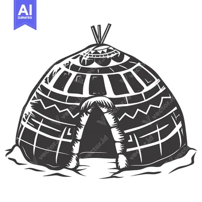 Aset desain premium: Black and White Illustration of a Traditional Inuit Igloo