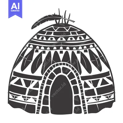 Aset desain premium: Native American Teepee with Feather Decoration and Geometric Patterns