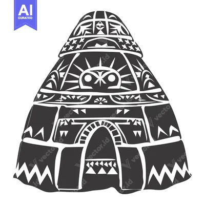 Premium design asset: Black and White Illustration of a Traditional Mongolian Yurt