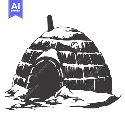 Premium design asset: Black and White Illustration of an Igloo with a Small Chimney on Top
