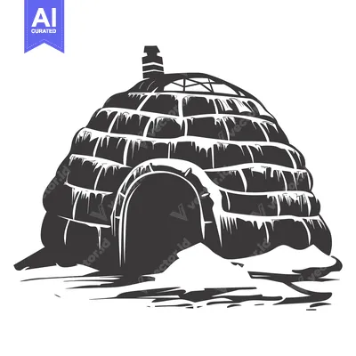 Aset desain premium: Black and White Illustration of an Igloo with a Chimney
