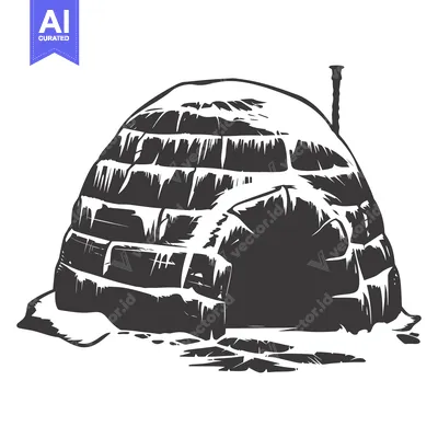 Aset desain premium: A Detailed Illustration of a Traditional Igloo in Black and White