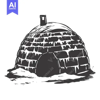 Aset premium populer: Black and White Illustration of an Igloo with a Small Entrance