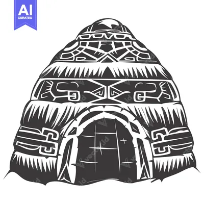Aset desain premium: Black and White Illustration of an Inuit Igloo