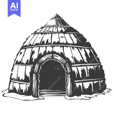Premium design asset: A Black and White Illustration of a Traditional Igloo