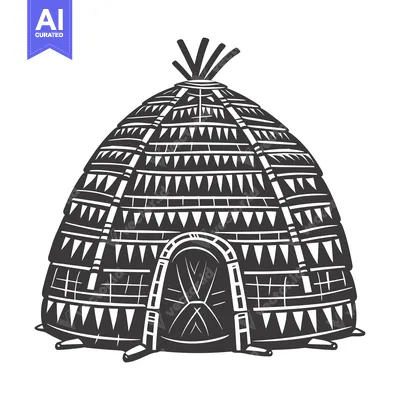 Premium design asset: A Black and White Illustration of a Traditional Native American Teepee