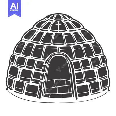 Aset premium populer: A black and white illustration of an igloo with a rounded roof and an
